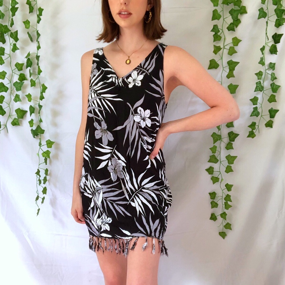 Vintage 90s - Y2K black and white Hawaiian mini dress